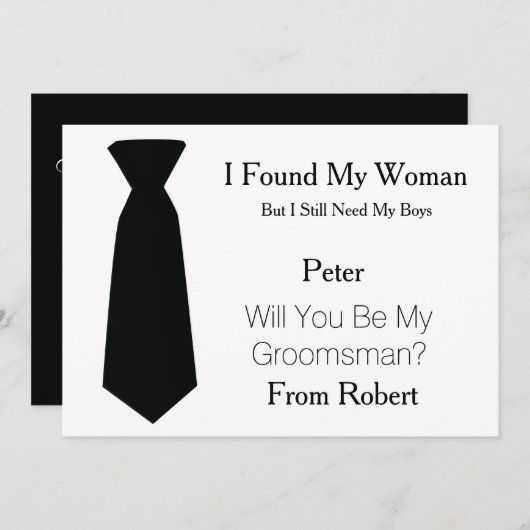 Werden Sie mein Trauzeuge Schwarz-Weiß-Krawatte se Einladung (Vorne/Hinten)