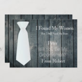 Werden Sie mein Trauzeuge weiße Krawatte Holzeinla Einladung (Vorne/Hinten)