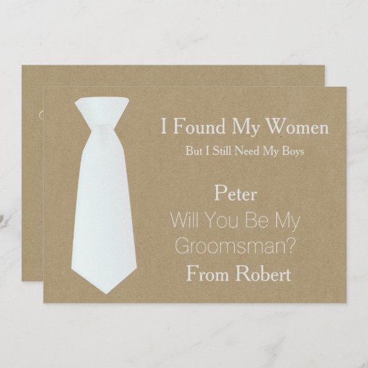 Werden Sie mein Trauzeuge, weiße und schwarze Kraw Einladung (Vorne/Hinten)