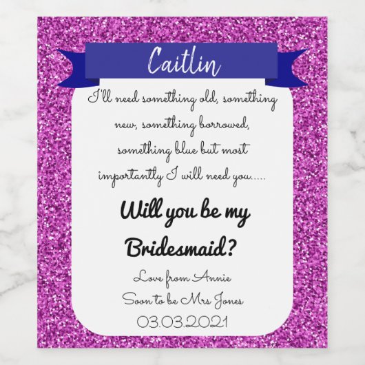 Werden Sie mein überragender rosa Glitzer sein? Weinetikett (Einzelnes Label)