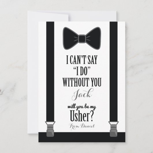 Werden Sie mein Usher sein - Tuxedo Krawatte Brack Einladung (Vorderseite)