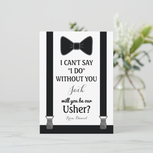 Werden Sie mein Usher sein - Tuxedo Krawatte Brack Einladung (Stehend Vorderseite)
