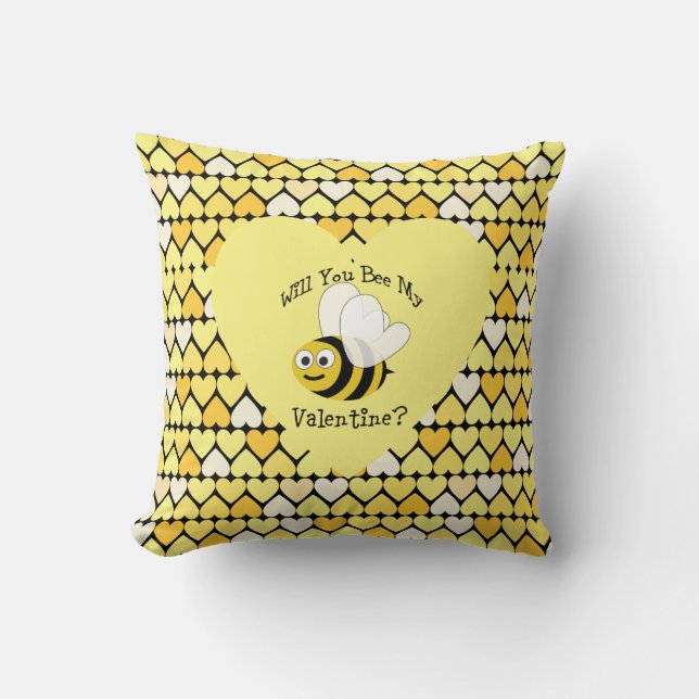 Werden Sie mein Valentin sein? Gelbe Herzen Kissen (Vorderseite)