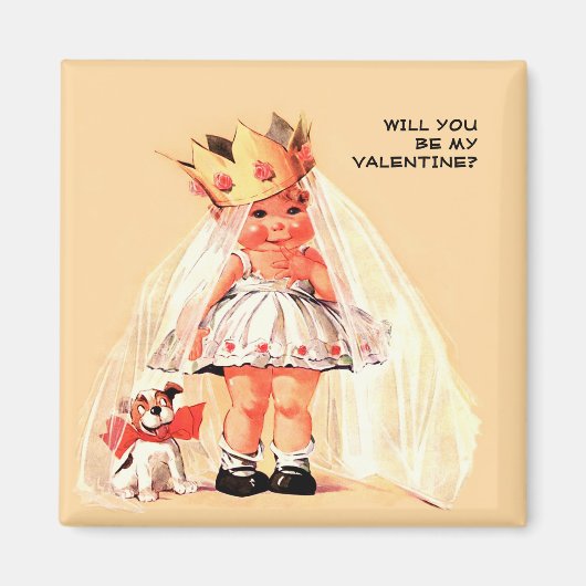 Werden Sie mein Valentin sein? Vintage Kunst Magnet (Vorne)