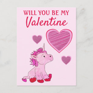 Werden Sie mein Valentine Unicorn Valentinstag sei Feiertagspostkarte