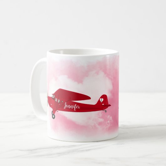 Werden Sie mein Valentinflugzeug sein, rosa Herzwo Kaffeetasse (Vorderseite Links)
