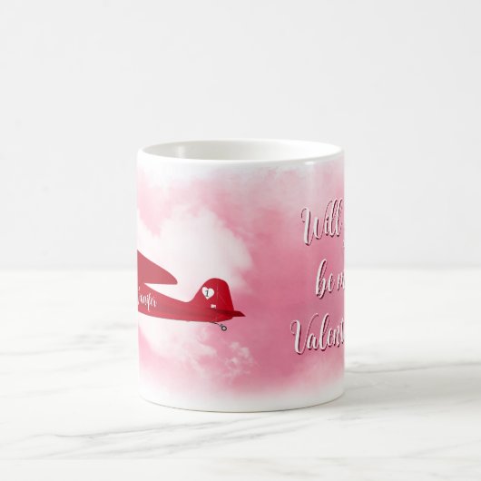 Werden Sie mein Valentinflugzeug sein, rosa Herzwo Kaffeetasse (Mittel)