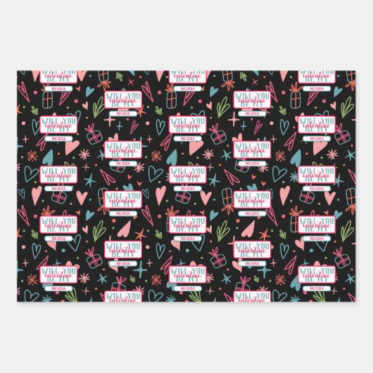 Werden Sie mein Valentinmuster sein? Geschenkpapier Set (Vorderseite 3)