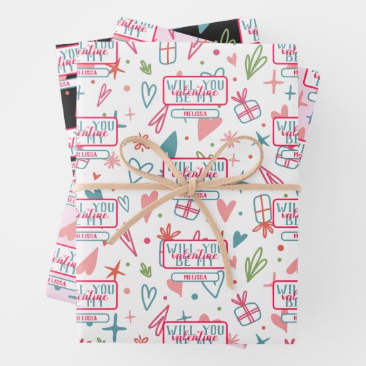 Werden Sie mein Valentinmuster sein? Geschenkpapier Set (Beispiel)