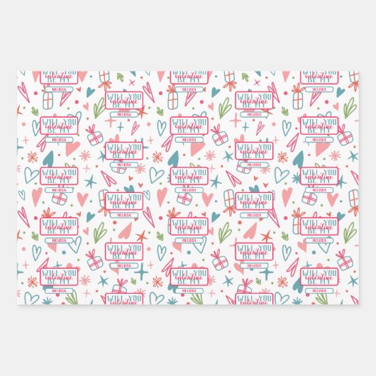 Werden Sie mein Valentinmuster sein? Geschenkpapier Set (Vorderseite)