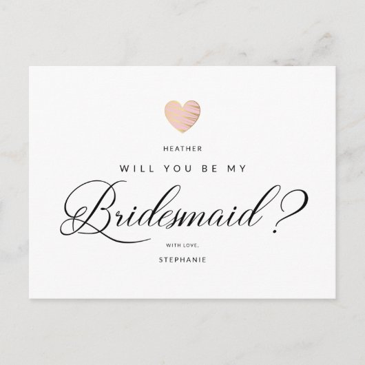 Werden Sie mein Vorschlag für ein rosa Bridesmaid- Postkarte (Vorderseite)