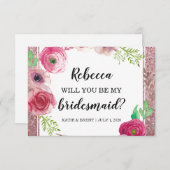 Werden Sie meine Blume-Bridesmaid-Glitzer Lila Einladung (Vorne/Hinten)