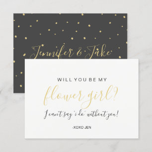 Werden Sie meine Blume Girl Card sein - Gold Dots Einladung