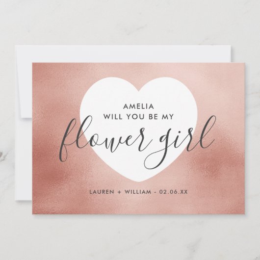 Werden Sie meine Blume Girl Card sein - Rose Gold Einladung (Vorderseite)