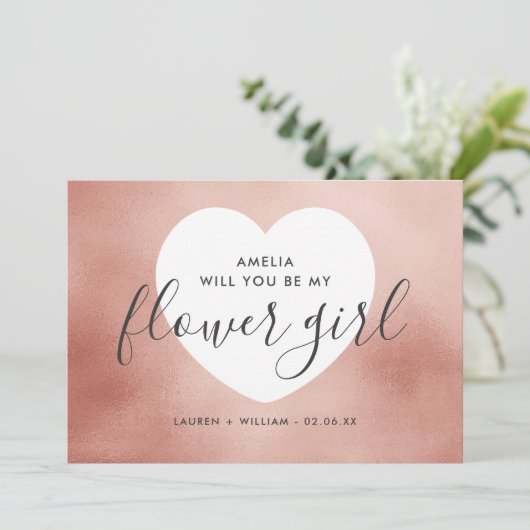 Werden Sie meine Blume Girl Card sein - Rose Gold Einladung (Stehend Vorderseite)