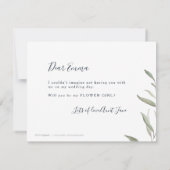 Werden Sie meine Blume Mädchen Marine minimale grü Einladung (Rückseite)