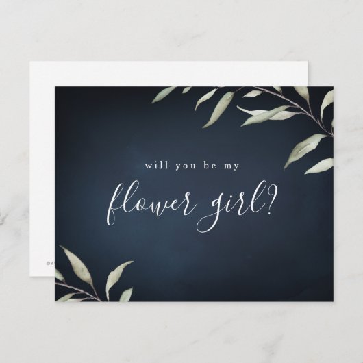 Werden Sie meine Blume Mädchen Marine minimale grü Einladung (Vorne/Hinten)