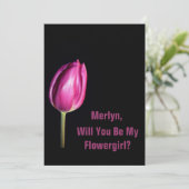 Werden Sie meine Blumenfrau Pink Tulips Hochzeit? Einladung (Stehend Vorderseite)