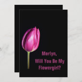 Werden Sie meine Blumenfrau Pink Tulips Hochzeit? Einladung (Vorne/Hinten)