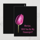 Werden Sie meine Blumenfrau Pink Tulips Hochzeit? Postkarte (Vorne/Hinten)
