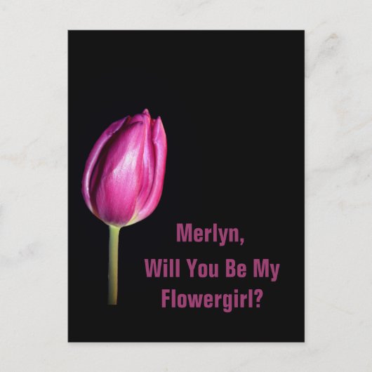 Werden Sie meine Blumenfrau Pink Tulips Hochzeit? Postkarte (Vorderseite)