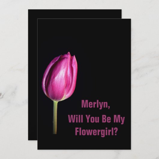 Werden Sie meine Blumenfrau sein, die rosa Tulpen  Einladung (Vorne/Hinten)