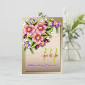 Werden Sie meine Blumenmädchen Jewel Floral Weddin Einladung (Stehend Vorderseite)