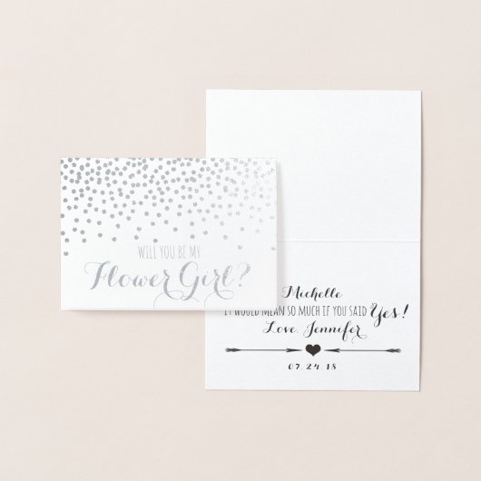 Werden Sie meine Blütenmädchen-Silberhühner-Hochze Folienkarte (Anzeige)