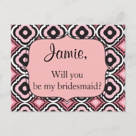 Werden Sie meine Braut rosa und schwarz geometrisc Einladungspostkarte