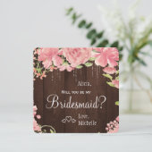 Werden Sie meine Brautjungfrau Chic floral rustika Einladung (Stehend Vorderseite)