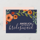 Werden Sie meine Brautjungfrau Floral pastellfarbe Einladungspostkarte (Vorne/Hinten)