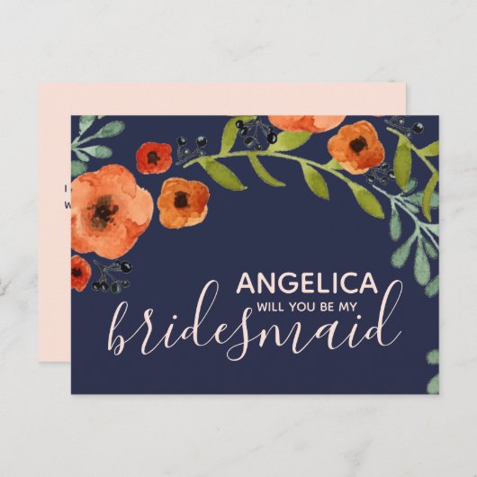 Werden Sie meine Brautjungfrau Floral pastellfarbe Einladungspostkarte (Vorne/Hinten)