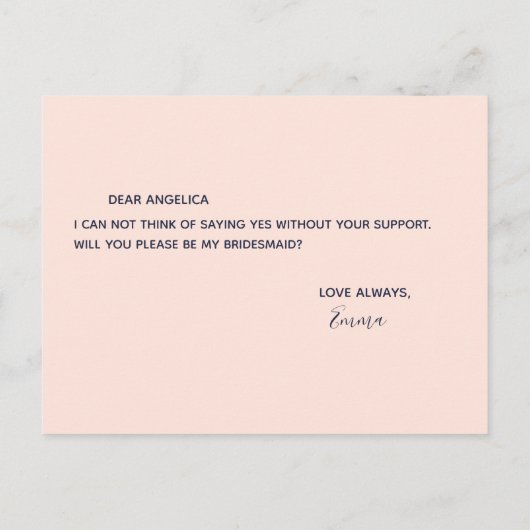 Werden Sie meine Brautjungfrau Floral pastellfarbe Einladungspostkarte (Rückseite)