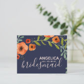 Werden Sie meine Brautjungfrau Floral pastellfarbe Einladungspostkarte (Stehend Vorderseite)