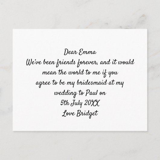 Werden Sie meine Brautjungfrau/Mädchen in Roben/Li Einladungspostkarte (Rückseite)