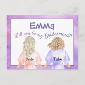 Werden Sie meine Brautjungfrau/Mädchen in Roben/Li Einladungspostkarte (Vorderseite)