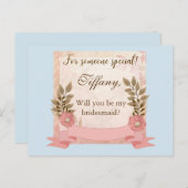 Werden Sie meine Brautjungfrau Pink und Blau sein? Einladungspostkarte (Vorne/Hinten)