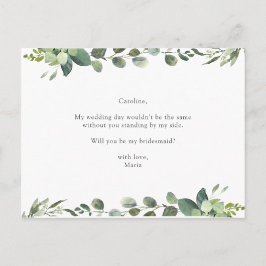 "Werden Sie meine Brautjungfrau sein?" Ankündigungspostkarte (Rückseite)