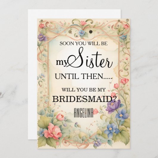 Werden Sie meine Brautjungfrau sein? Einladung (Vorne/Hinten)