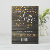 Werden Sie meine Brautjungfrau sein? Holzboden Einladung (Stehend Vorderseite)