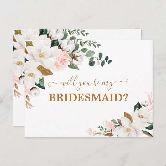 Werden Sie meine Brautjungfrau sein, rosa, florale Postkarte (Vorne/Hinten)