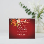 Werden Sie meine Bridesmädchen Herbst florale rot Postkarte (Stehend Vorderseite)