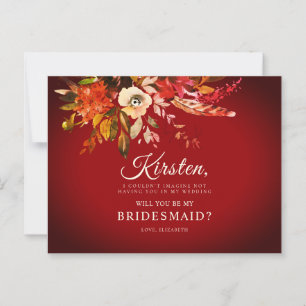Werden Sie meine Bridesmädchen Herbst florale rot Postkarte