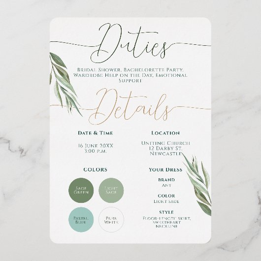 Werden Sie meine Bridesmädchen sein Elegant Herz F Folieneinladung (Rückseite)