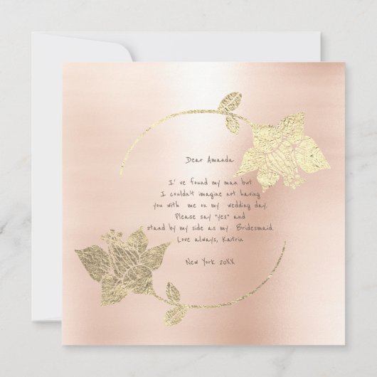 Werden Sie meine Bridesmädchenfrau in Rosa Rose Go Einladung (Rückseite)