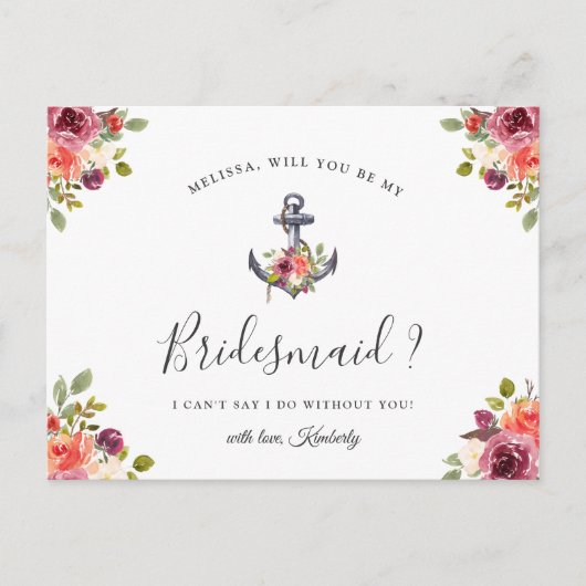 Werden Sie meine Bridesmaid-Ankerin für nautische Einladungspostkarte (Vorderseite)