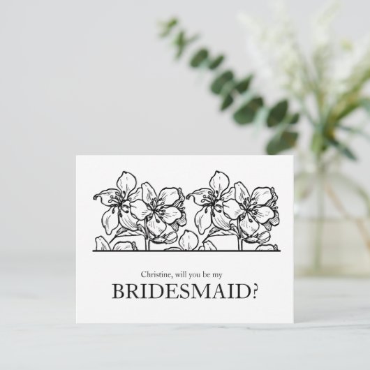 Werden Sie meine Bridesmaid Black and White Chic s Einladung (Stehend Vorderseite)