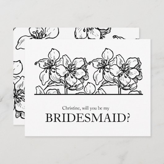 Werden Sie meine Bridesmaid Black and White Chic s Einladung (Vorne/Hinten)