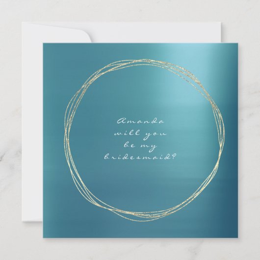 Werden Sie meine Bridesmaid Blue Aqua Luxury Gold Einladung (Vorderseite)