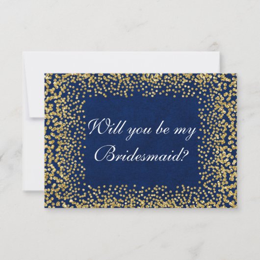 Werden Sie meine Bridesmaid Blue Gold Confetti sei Einladung (Vorderseite)